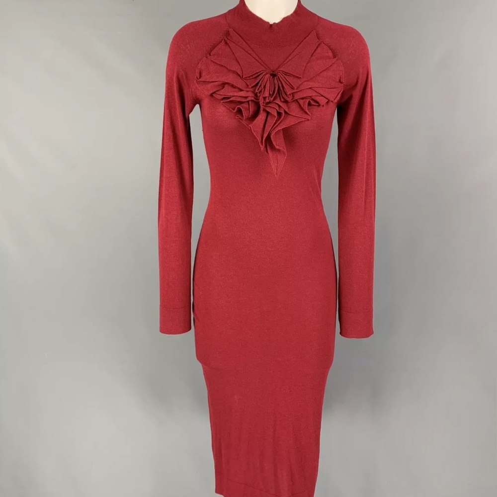 EMPORIO ARMANI Size 8 Burgundy Silk Blend Knitted
Shift Dress